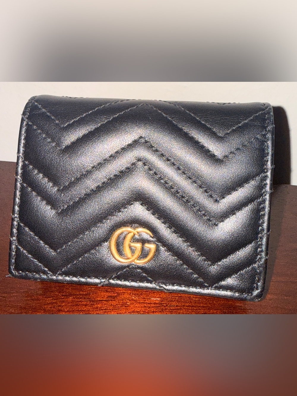 Gucci Black Chevron Quilted Leather Mini Wallet with Gold GG